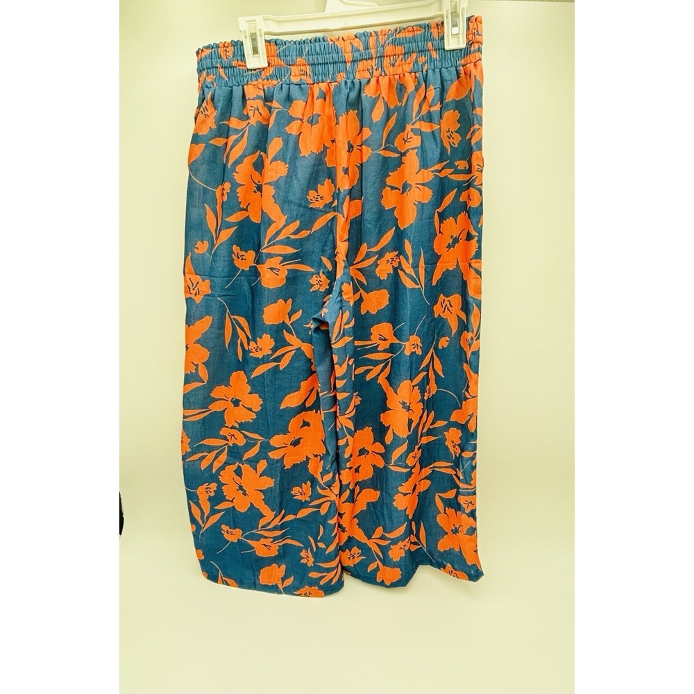 LOMON Linen Cotton Floral Wide Leg Crop Pants NWT Boho Resort Coastal L - Picture 6 of 10